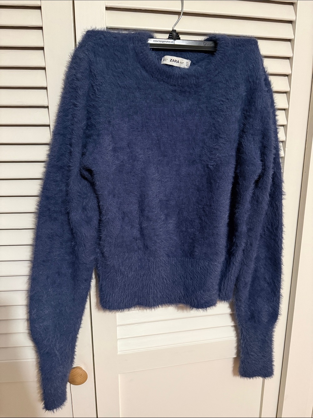 Zara Fuzzy Navy Crewneck Sweater